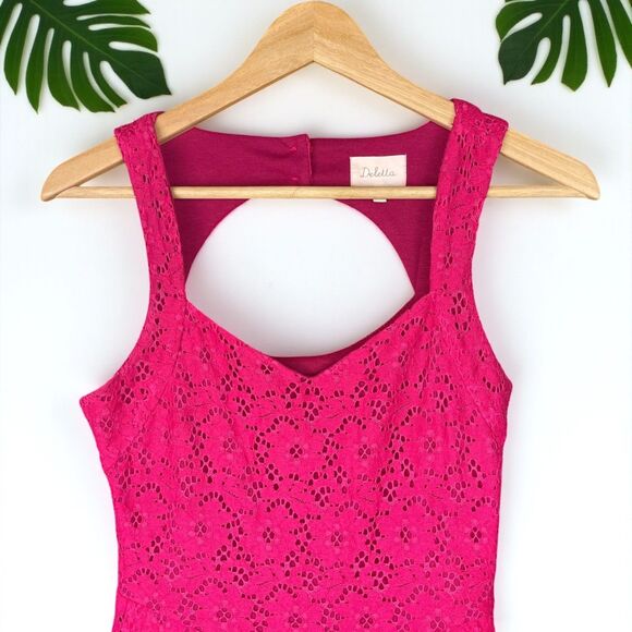 Anthropologie Deletta Silverfield Lace Eyelet Dress in Fuchsia Pink - Picture 6 of 10